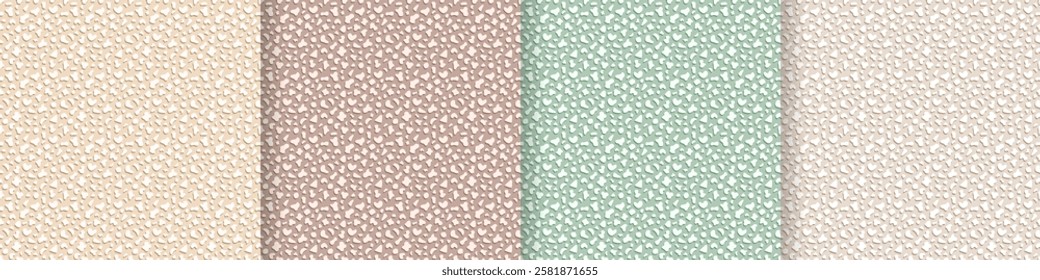 Seamless pattern of many small stones or shapes on pastel beige, mocco, sand and green background. Chaotic filling, neutral natural colors. Vector print for floor tiles, wallpaper or interior textile.