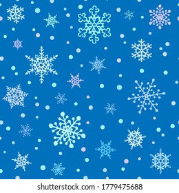Seamless pattern of many snowflakes on the blue background vector