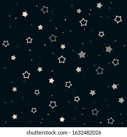 Seamless Pattern With Many Stars. Starry Night Background. Abstract Night Wallpaper. Yellow Colored Elements On Dark Blue Sky. Sweet Dreams. Magic Bright.