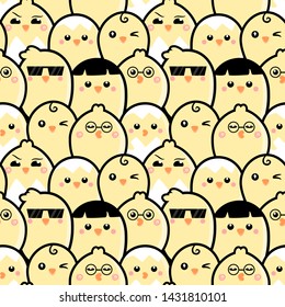 Seamless pattern many yellow chicks.