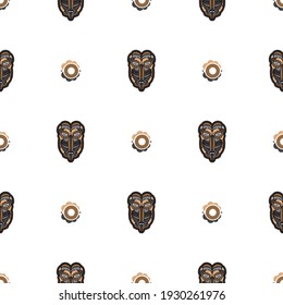 Seamless pattern with Maori or Samoa. Polynesian style tiki. Good for prints. Vector 