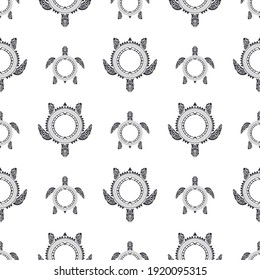 Seamless pattern with Maori sea turtles pattern. Polynesian tribal pattern. Seamless vector background.