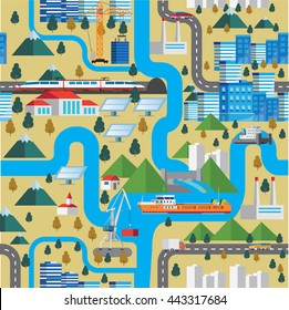 .Seamless pattern map and city infrastructure. Vector illustration
