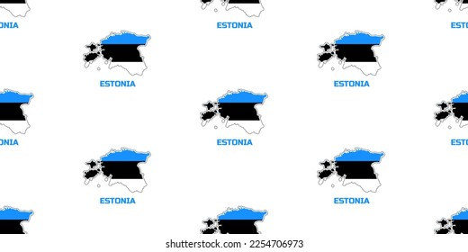 Seamless pattern of the map of the country of ESTONIA in the colors of the flag of ESTONIA. With the caption of the name of the country "ESTONIA".