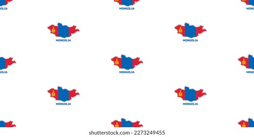 Seamless pattern of the  map of the  country  of MONGOLIA  in the colors of the flag of MONGOLIA  .  With the  caption of the  name of the country "MONGOLIA ".