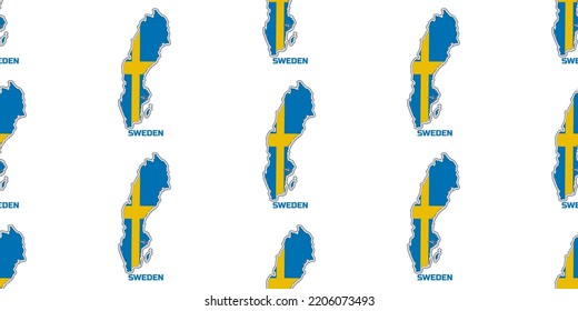 The seamless pattern  of the map of the country of SWEDEN in the colors of the SWEDEN flag. With the description of the name of the country "SWEDEN".