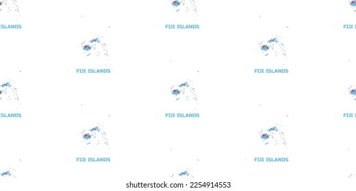 Seamless pattern of the map of the FIJI ISLANDS country in the colors of the FIJI ISLANDS flag. With the caption of the name of the country "FIJI ISLANDS ".