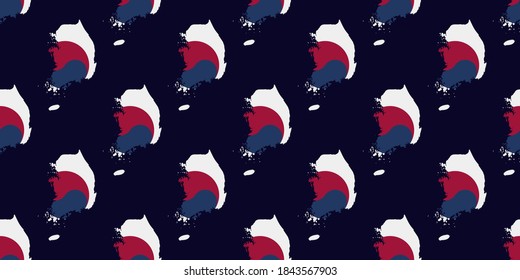 Seamless pattern of Map of South Korea with flag isolated on dark blue background. Suits for Decorative Paper, Packaging, Covers, Gift Wrap and House Interior Design. Vector illustration EPS10.
