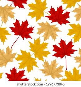 Seamless pattern with maple autumn leaves. Vector background with yellow and red leaf