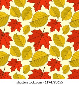 Seamless pattern with maple and elm autumn leaves. Vector illustration.