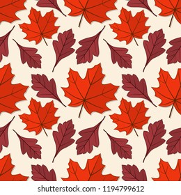 Seamless pattern with maple and hawthorn autumn leaves. Vector illustration.