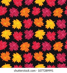 seamless pattern maple leaf in black background