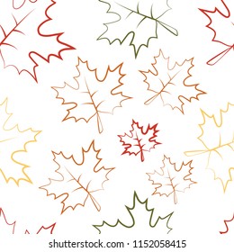 A seamless pattern of a maple leaf with multicolored contours without pouring.