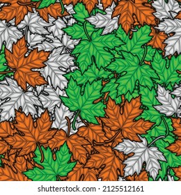 Seamless pattern with maple leafs in camouflage texture for wallpaper, background, clothes printing or any other purpose. Easy for color editing with color grouped 