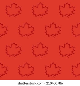 Seamless pattern of maple leaves with 3d effect engraving. Vector eps 10