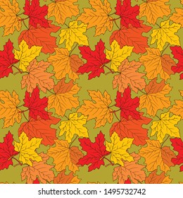 seamless pattern with maple leaves in autumn colors