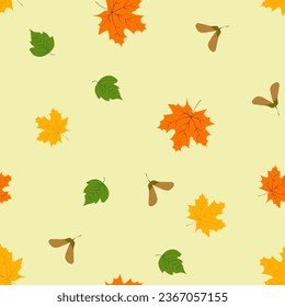 Seamless pattern of books, autumn and oak maple leaves and cups