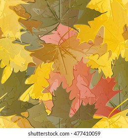 Seamless pattern maple leaves autumn, vector