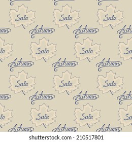 Seamless pattern of maple leaves with calligraphy lettering Autumn Sale. Vector eps 8