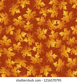 Seamless pattern. Maple leaves. Camouflage. Checkered background. Editable.