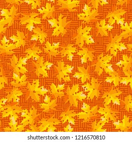 Seamless pattern. Maple leaves. Camouflage. Checkered background. Editable.