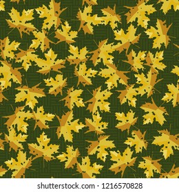 Seamless pattern. Maple leaves. Camouflage. Checkered background. Editable.