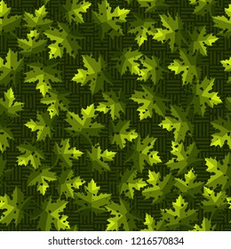 Seamless pattern. Maple leaves. Camouflage. Checkered background. Editable.