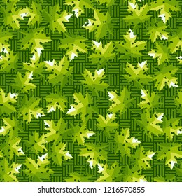 Seamless pattern. Maple leaves. Camouflage. Checkered background. Editable.