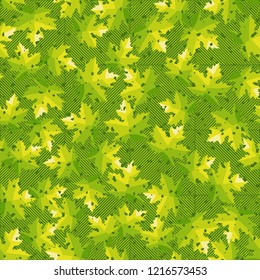 Seamless pattern. Maple leaves. Camouflage. Background from diagonally striped squares. Editable.