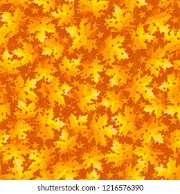 Seamless pattern. Maple leaves. Camouflage. Background of five-pointed stars and concentric figures. Editable.