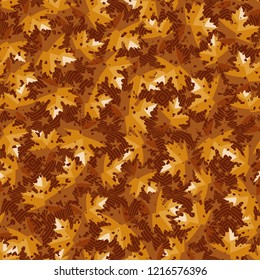 Seamless pattern. Maple leaves. Camouflage. Background of five-pointed stars and concentric figures. Editable.