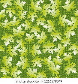 Seamless pattern. Maple leaves. Camouflage. Background of five-pointed stars and squares. Editable.