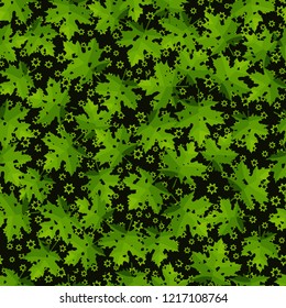 Seamless pattern. Maple leaves. Camouflage. Background of seven-pointed stars. Editable.