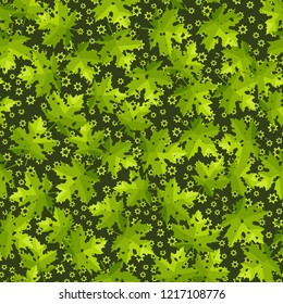 Seamless pattern. Maple leaves. Camouflage. Background of seven-pointed stars. Editable.
