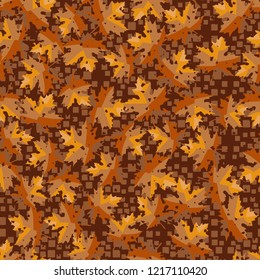 Seamless pattern. Maple leaves. Camouflage. Background of small squares. Editable.