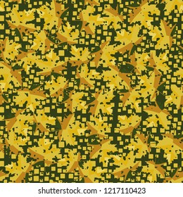 Seamless pattern. Maple leaves. Camouflage. Background of small squares. Editable.