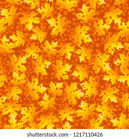 Seamless pattern. Maple leaves. Camouflage. Background of small squares. Editable.