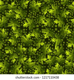 Seamless pattern. Maple leaves. Camouflage. Background of small squares. Editable.