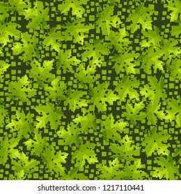 Seamless pattern. Maple leaves. Camouflage. Background of small squares. Editable.
