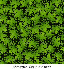 Seamless pattern. Maple leaves. Camouflage. Background of small squares. Editable.