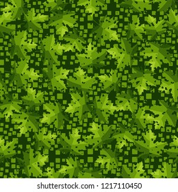 Seamless pattern. Maple leaves. Camouflage. Background of small squares. Editable.