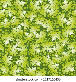 Seamless pattern. Maple leaves. Camouflage. Background of small squares. Editable.