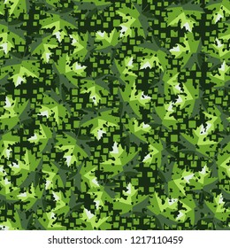 Seamless pattern. Maple leaves. Camouflage. Background of small squares. Editable.