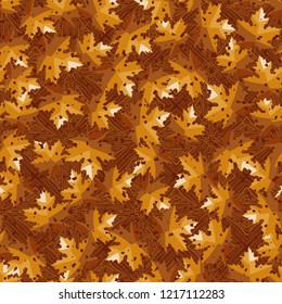 Seamless pattern. Maple leaves. Camouflage. Parquet background. Editable.