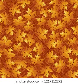 Seamless pattern. Maple leaves. Camouflage. Parquet background. Editable.
