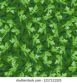 Seamless pattern. Maple leaves. Camouflage. Parquet background. Editable.