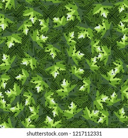 Seamless pattern. Maple leaves. Camouflage. Parquet background. Editable.