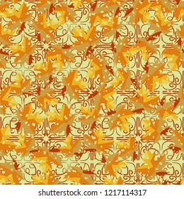 Seamless pattern. Maple leaves. Camouflage. Lace background. Editable.
