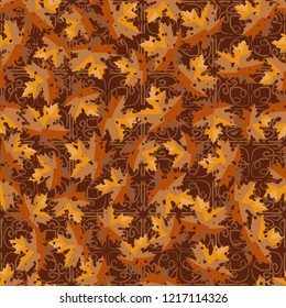 Seamless pattern. Maple leaves. Camouflage. Lace background. Editable.