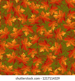 Seamless pattern. Maple leaves. Camouflage. Lace background. Editable.